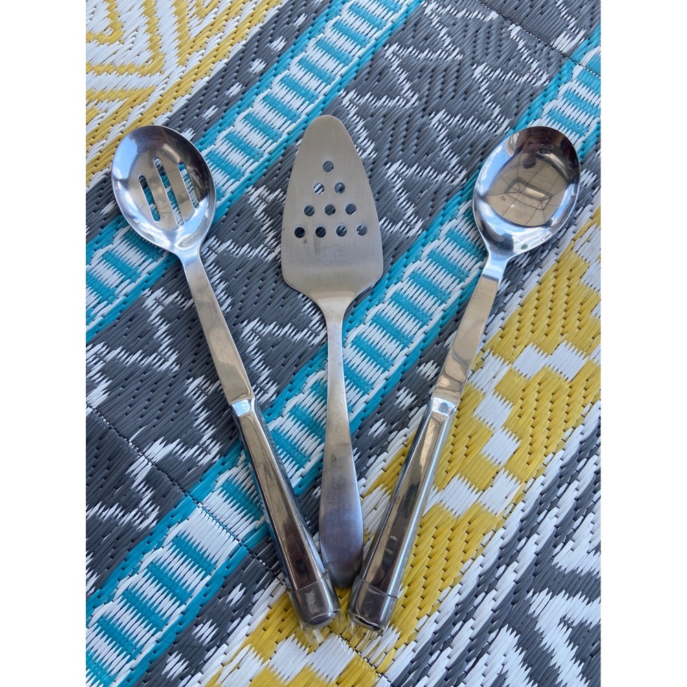 Oneida Pie Server & Update Stainless Serving Spoons Set 3pc Slotted Solid Silver